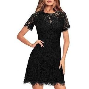 MSLG Little Black Dress Plus Size2XL Black StretchLace Floral Evening Holiday D3